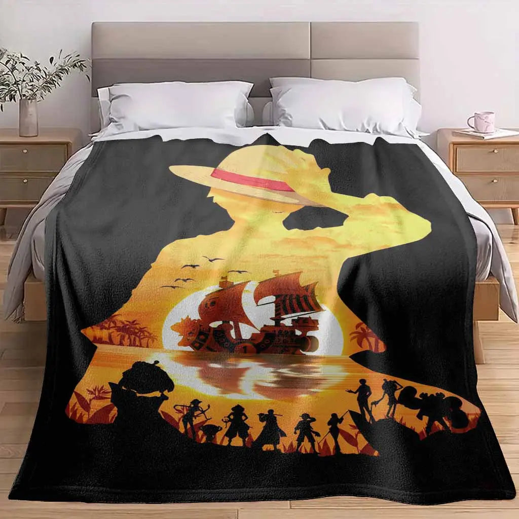 Sunset Pirate Ship Silhouette Print Flannel Fabric Throw Blanket - Soft, Lightweight, Breathable, Anti-Pilling, Wrinkle-Resistant, Multi-Size - Cozy Setup Gift Decor for Sofa, Camping, Daily Office Life (TikTok Shop Spring Glow Up) - View 3
