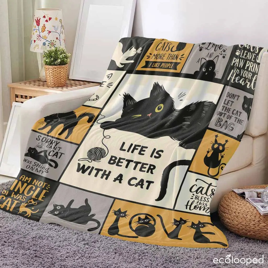Flannel Throw Blanket - Halloween Animal Graphic Blanket, Super Soft Warm Lightweight Wrinkle Resistant, Whimsical Cartoon Paw Print Kitty Design, Spooky Animal Inspired Home Decor for Cozy Setup, Ideal Gift for Cat Owners, Anti-Pilling Flannel - View 4