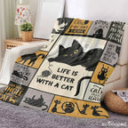 Flannel Throw Blanket - Halloween Animal Graphic Blanket, Super Soft Warm Lightweight Wrinkle Resistant, Whimsical Cartoon Paw Print Kitty Design, Spooky Animal Inspired Home Decor for Cozy Setup, Ideal Gift for Cat Owners, Anti-Pilling Flannel - View 4