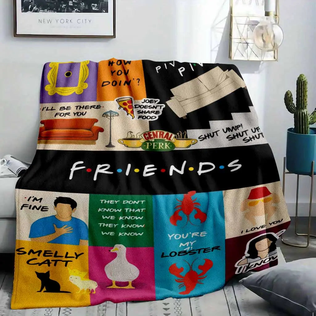 Friends TV Show Flannel Fabric Blanket - Soft, Warm, Fuzzy, Lightweight, Wrinkle Resistant, Anti-Pilling Throw with "You're My Lobster", Smelly Cat, Pivot Quotes & Central Perk Prints, 90s Sitcom Aesthetic, Indoor/Outdoor, Sofa Use, Best Friend Gift, Mult - View 2