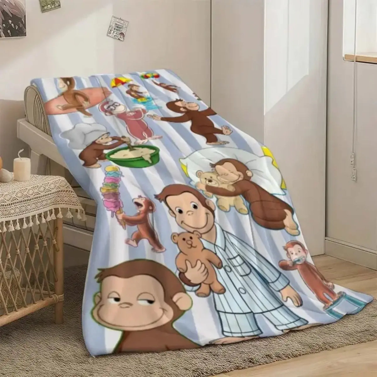 Classic Curious George Cartoon Character Throw Blanket - Breathable, Soft Cozy All-Seasons Bedding for Children, Kids Bedroom Decor, Couch Sofa Birthday Gift, Wrinkle Resistant - View 3