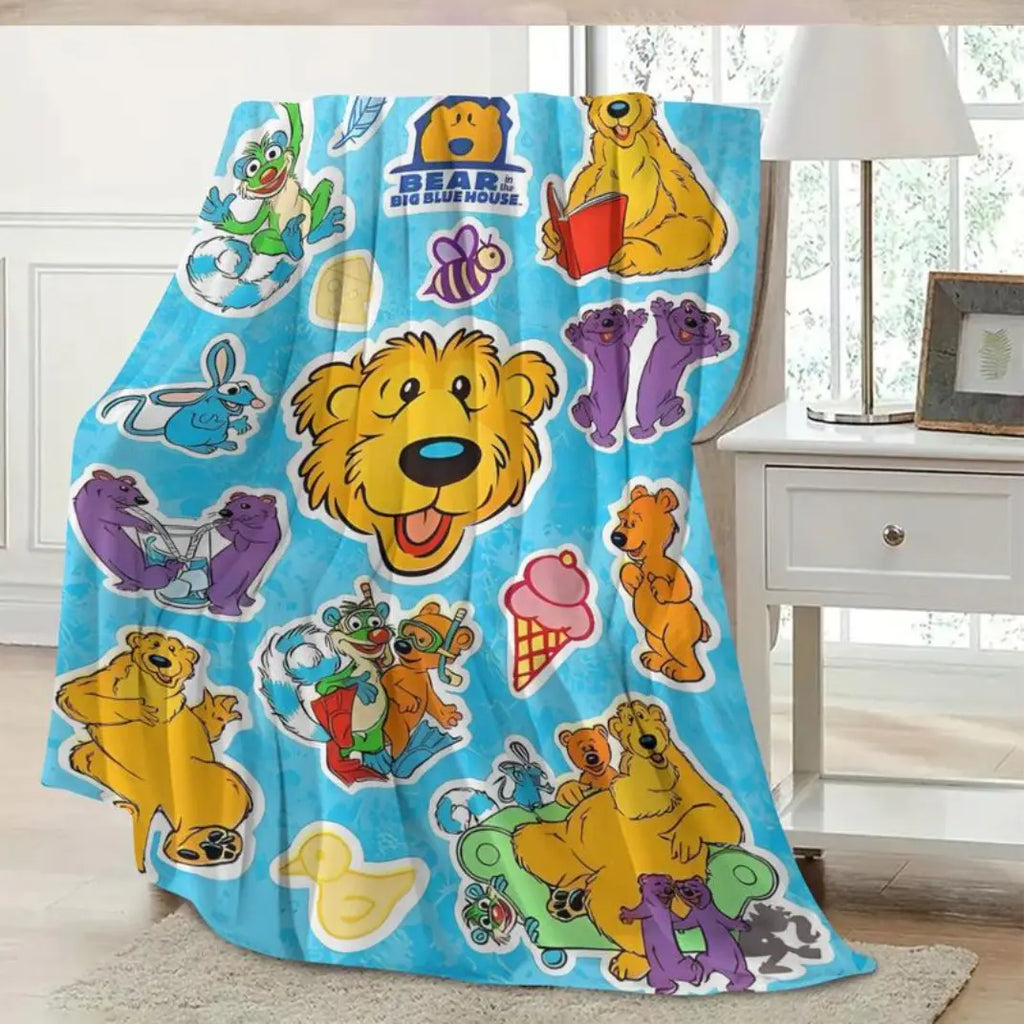 Soft Flannel Blanket Bear in the Big Blue House Cartoon Design, Cozy Throw for Living Room Office Sofa, Perfect Gift for All Seasons Thin Blanket Dream Workshop - View 2