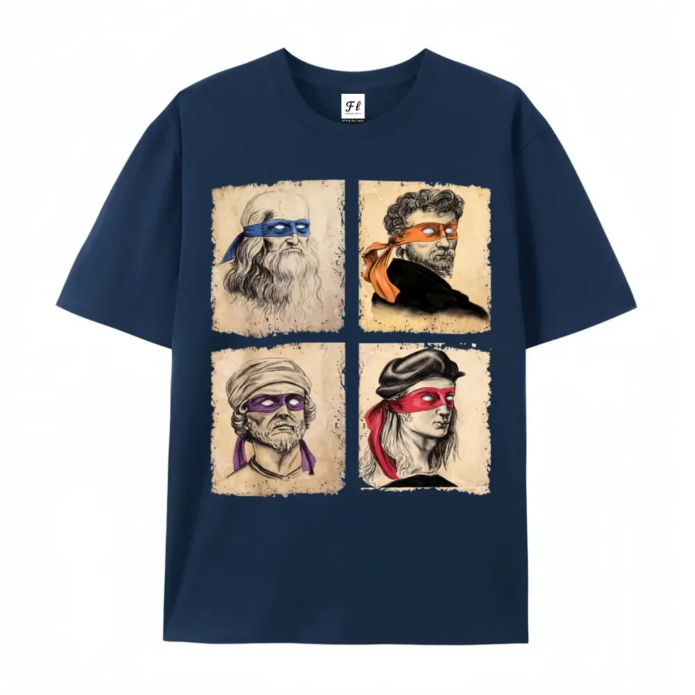 Graphic Tee Mens Casual Short Sleeve T Shirt Featuring Humorous Italian Artists and Teenage Mutant Ninja Turtles Artwork Regular Fit Round Neck Tee for Art Enthusiasts and Ninja Turtle Fans Oversized Casual Men's Letter Pattern Printed T-Shirt Street