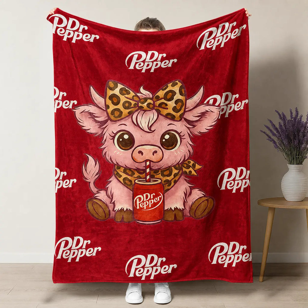 Cartoon Printed Character-Themed Cute Highland Cow Pattern Throw Blanket, 100% Polyester Cute Home Textile, Soft Warm Lightweight Blanket for Home & Office Gifts - View 5