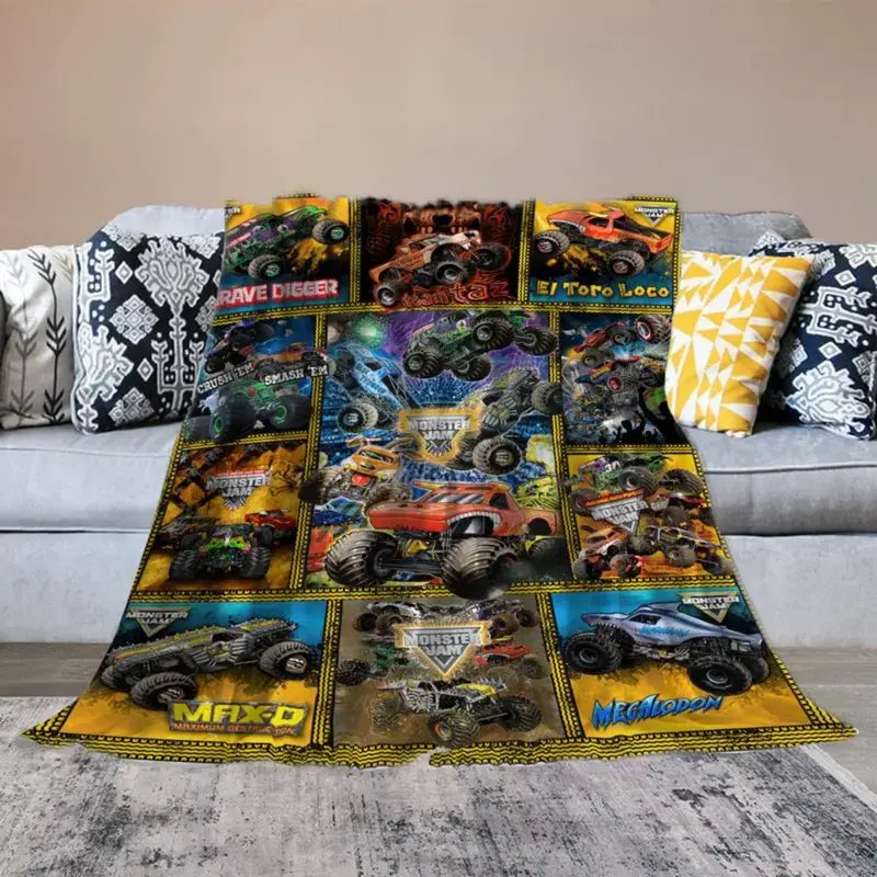Soft Funny Throw Blanket M-Monster Jam Flannel Blanket - Soft and comfortable, with fashionable print design, suitable for daily use and gift giving (birthdays, Christmas, Thanksgiving) B-4 - View 2