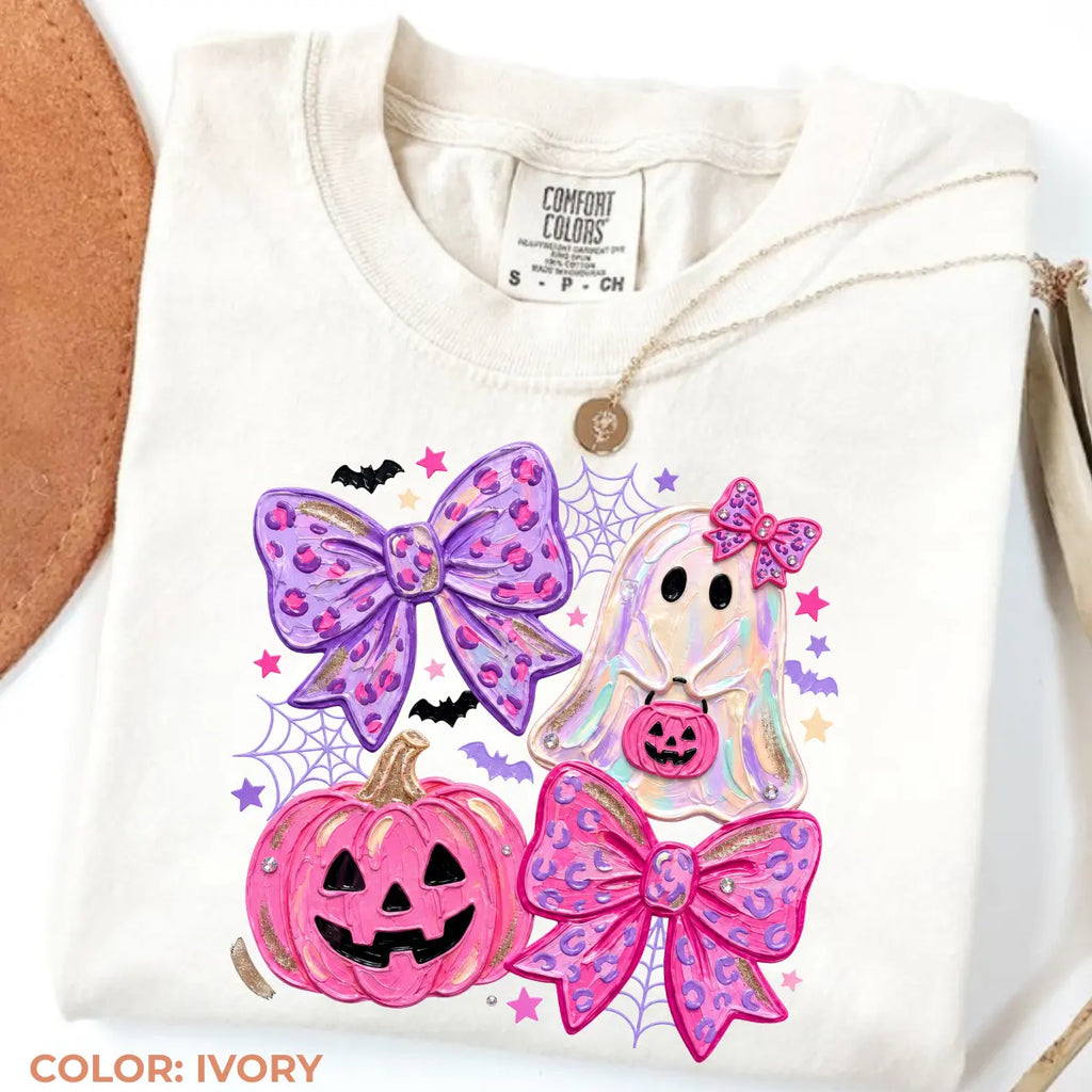 Comfort Colors Preppy Ghost Coquette Shirt, Cute Pink Bow Halloween T-Shirt, Girly Spooky Season Graphic Tee, Retro Fall Ghost Apparel, Trendy Gift - View 31