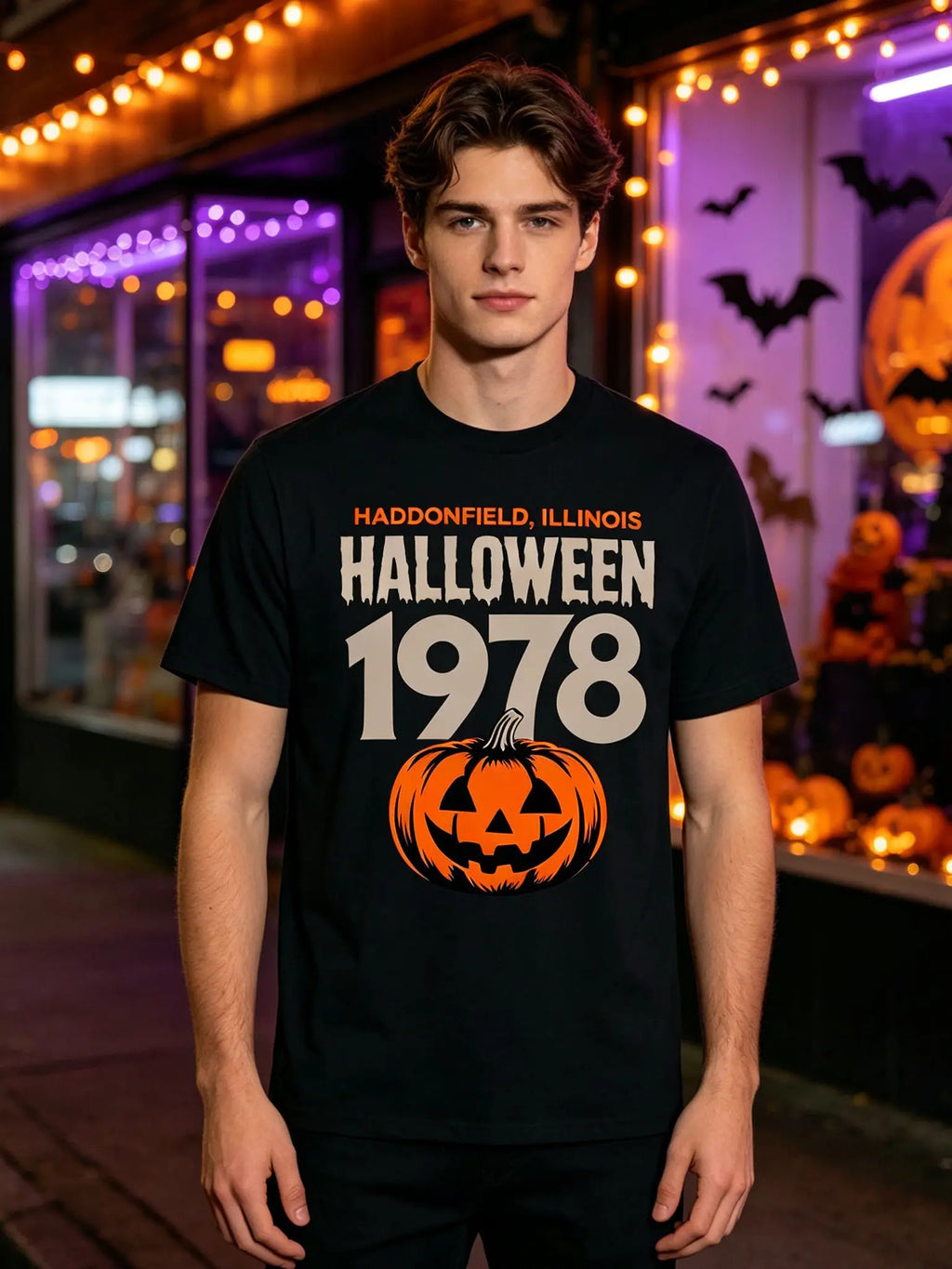 Men's Unisex Print T-Shirt, Menswear Streetwear Round Neck Soft Retro 90s Horror Movie Graphic Tee with Jack-O-Lantern Designs for Halloween Parties, Casual Short Sleeve Everyday Top,sohochic