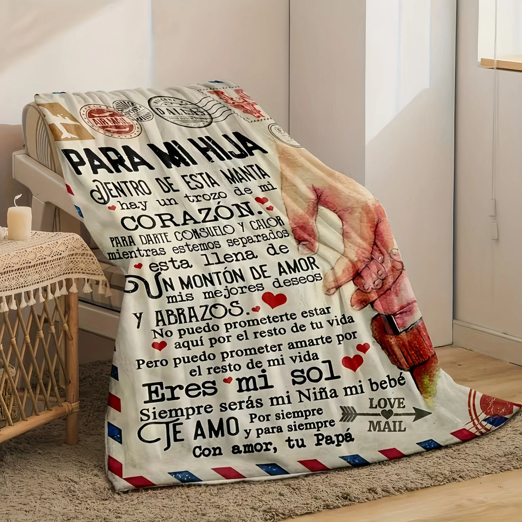 A Spanish letter: papa gives a blanket to his daughter, papa & mama give Birthday gift for son & daughter. A soft and comfortable flannel blanket, perfect for various occasions, a Valentine's Day gift.Easter Gifts for Kids - View 4