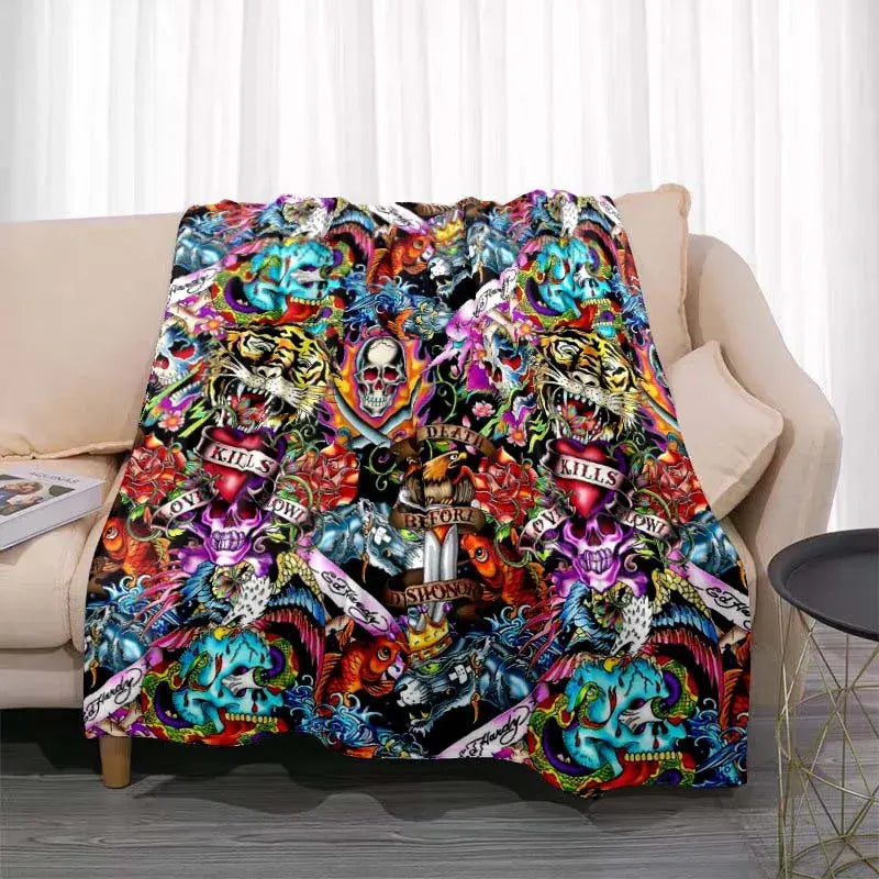 3dED- HARDY Tattoo Tiger Skull Blanket Living Room Bedroom Sofa Soft and Comfortable Warm Blanket Office Leisure Blanket - View 16