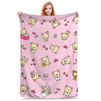 Kawaii Rilakkuma Knitted Flannel Throw Blanket - Figure Print Bed Accessories, Cutecore Stuff, Cozy Girly Room Stuff, Teen Room Decor, Soft Warm Summer AC Use, Home Goods Gift for Girls - View 13