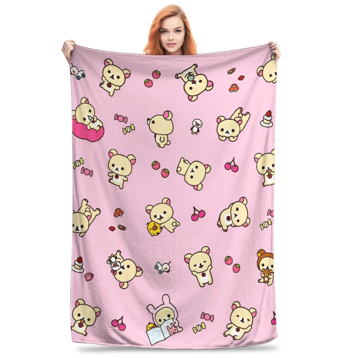 Kawaii Rilakkuma Knitted Flannel Throw Blanket - Figure Print Bed Accessories, Cutecore Stuff, Cozy Girly Room Stuff, Teen Room Decor, Soft Warm Summer AC Use, Home Goods Gift for Girls - View 13