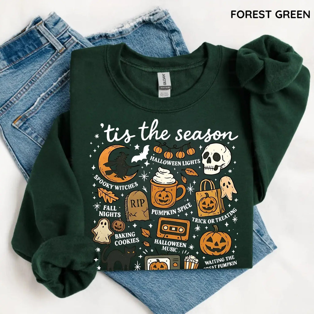 Tis The Season Halloween Sweatshirt, Cute Fall Graphic Tee, Pumpkin Witch Shirt, Trendy Halloween Gift Top,  Unisex Womenswear
