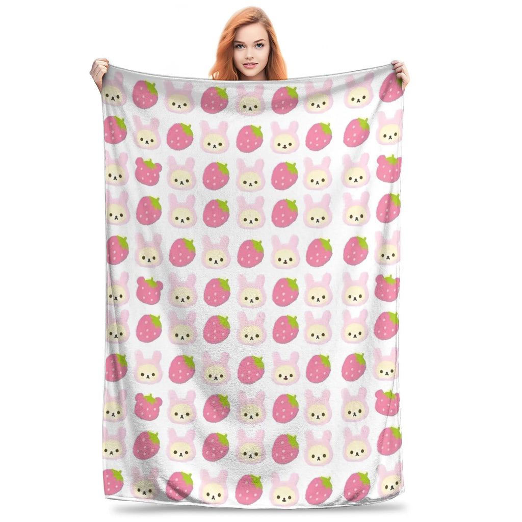 Kawaii Rilakkuma Knitted Flannel Throw Blanket - Figure Print Bed Accessories, Cutecore Stuff, Cozy Girly Room Stuff, Teen Room Decor, Soft Warm Summer AC Use, Home Goods Gift for Girls - View 20