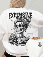 Women's Letter, Halloween & Skeleton Print Drop Shoulder Sweatshirt, Gothic Streetwear, Fashion Casual Long Sleeve Crew Neck Pullover for Daily Holiday Outdoor Wear, Women Clothing for Fall & Winter, Lady Tops, Womenswear