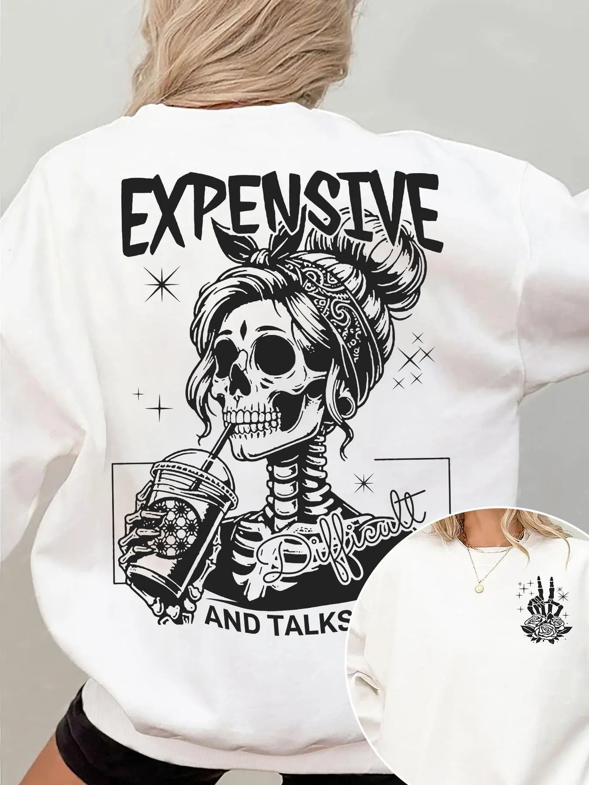 Women's Letter, Halloween & Skeleton Print Drop Shoulder Sweatshirt, Gothic Streetwear, Fashion Casual Long Sleeve Crew Neck Pullover for Daily Holiday Outdoor Wear, Women Clothing for Fall & Winter, Lady Tops, Womenswear