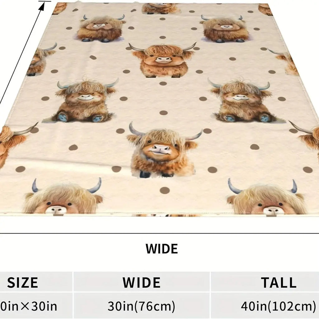 Cute Highland Cow Pattern Flannel Fleece Blanket, Soft Warm Nap Throw for Sofa & Bed, Lightweight Cozy Blanket for Home & Office, Multifunctional Fluffy Blanket, Decorative Gift #GLOBAL PICKS - View 7