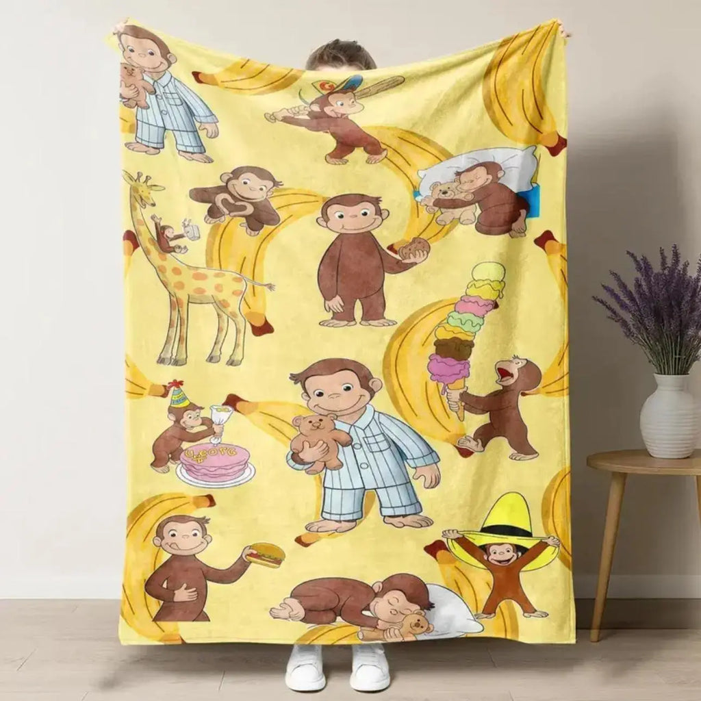 Curious George Banana Theme Throw Blanket, Cute Monkey Character Graphic Blanket, Fun Cartoon Soft Cozy Throw for Kids, Bedroom Decor, Living Room Couch Sofa Blanket, Home Essentials Gift for Children Family Fans - View 8