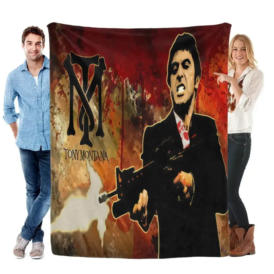 Tony Montana Action Scene Flannel Blanket Aesthetic Room Decor Soft Cozy Movie Theme Throw Blanket for Bedroom Sofa Couch Dorm Men Fans Birthday Christmas Holiday Gift - View 10