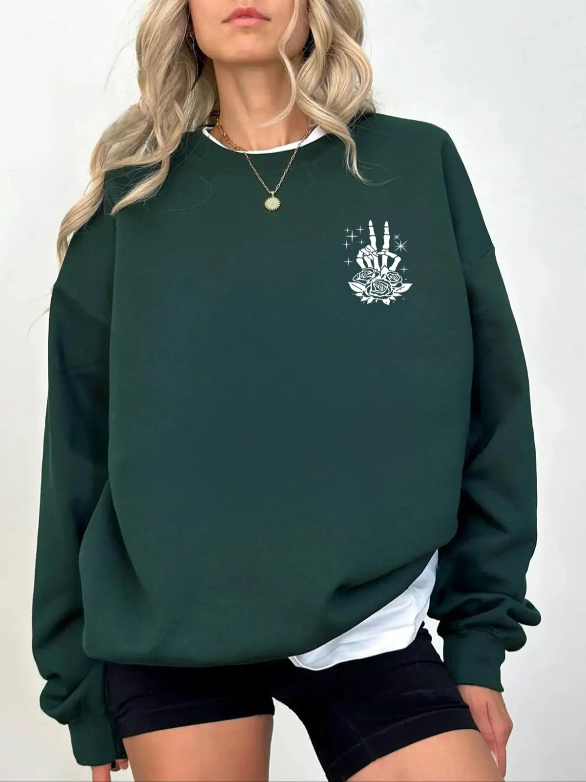 Women's Letter, Halloween & Skeleton Print Drop Shoulder Sweatshirt, Gothic Streetwear, Fashion Casual Long Sleeve Crew Neck Pullover for Daily Holiday Outdoor Wear, Women Clothing for Fall & Winter, Lady Tops, Womenswear