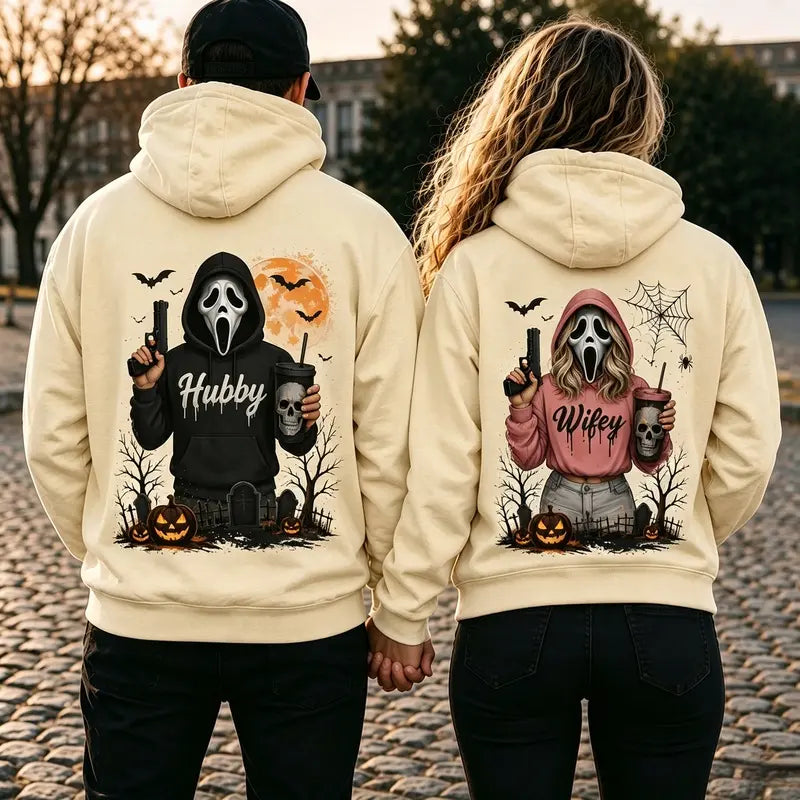 Matching Hubby Wifey Halloween Hoodies Pullover Sweatshirt