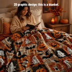 Countdown Sale Halloween Pumpkin Ghost Bat Plaid Patchwork Flannel Blanket Kids And Adults AC Blanket Soft Warm Cozy Throw Blanket Lightweight Sofa Bed Couch Bedroom Living Room Fall Autumn Home Decor Gift Viral Halloween Blanket - View 4
