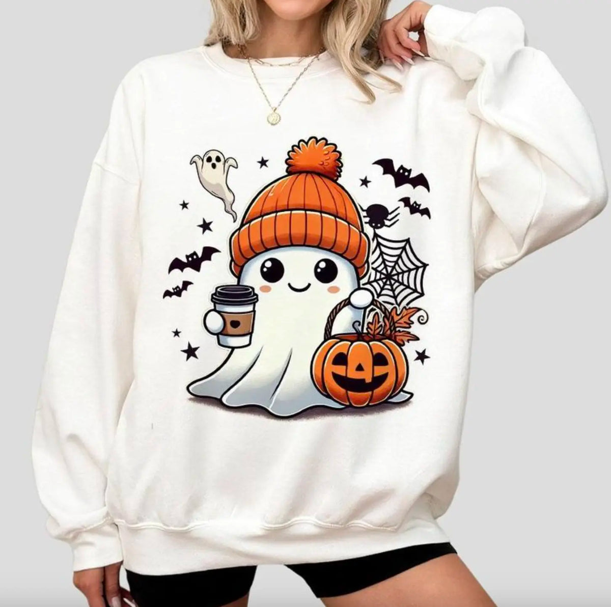 Halloween Ghost Sweatshirt Hoodie & T-Shirt - Cotton Blend