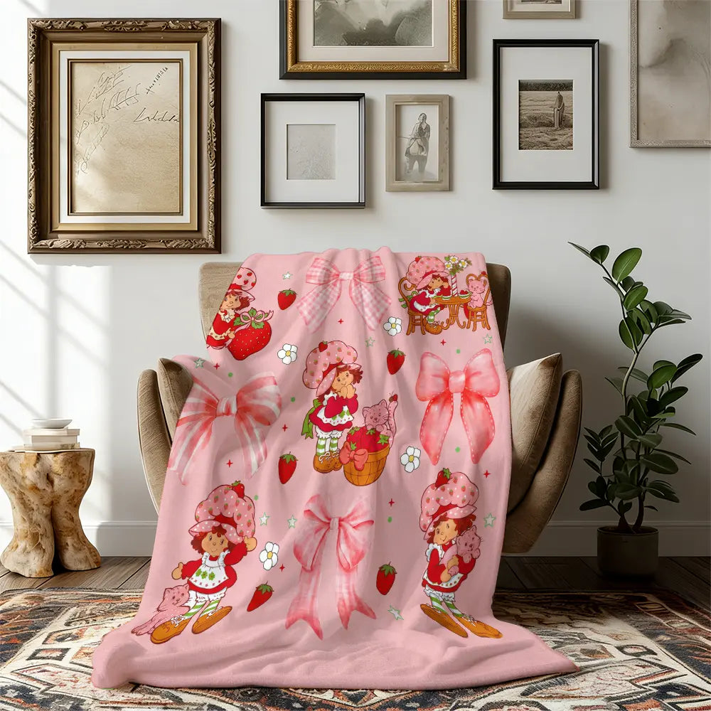Countdown Sale! Ultra-Soft Flannel Cartoon Print Strawberry Charm Blanket - Flash Sale Home Items, Contemporary Bedroom/Sofa Bedding Throw, Teen Girl Gift, Girly Home Accessory - View 7