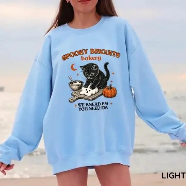 Kitty Biscuits Halloween Sweatshirt Black Cat Crewneck in Multiple Colors