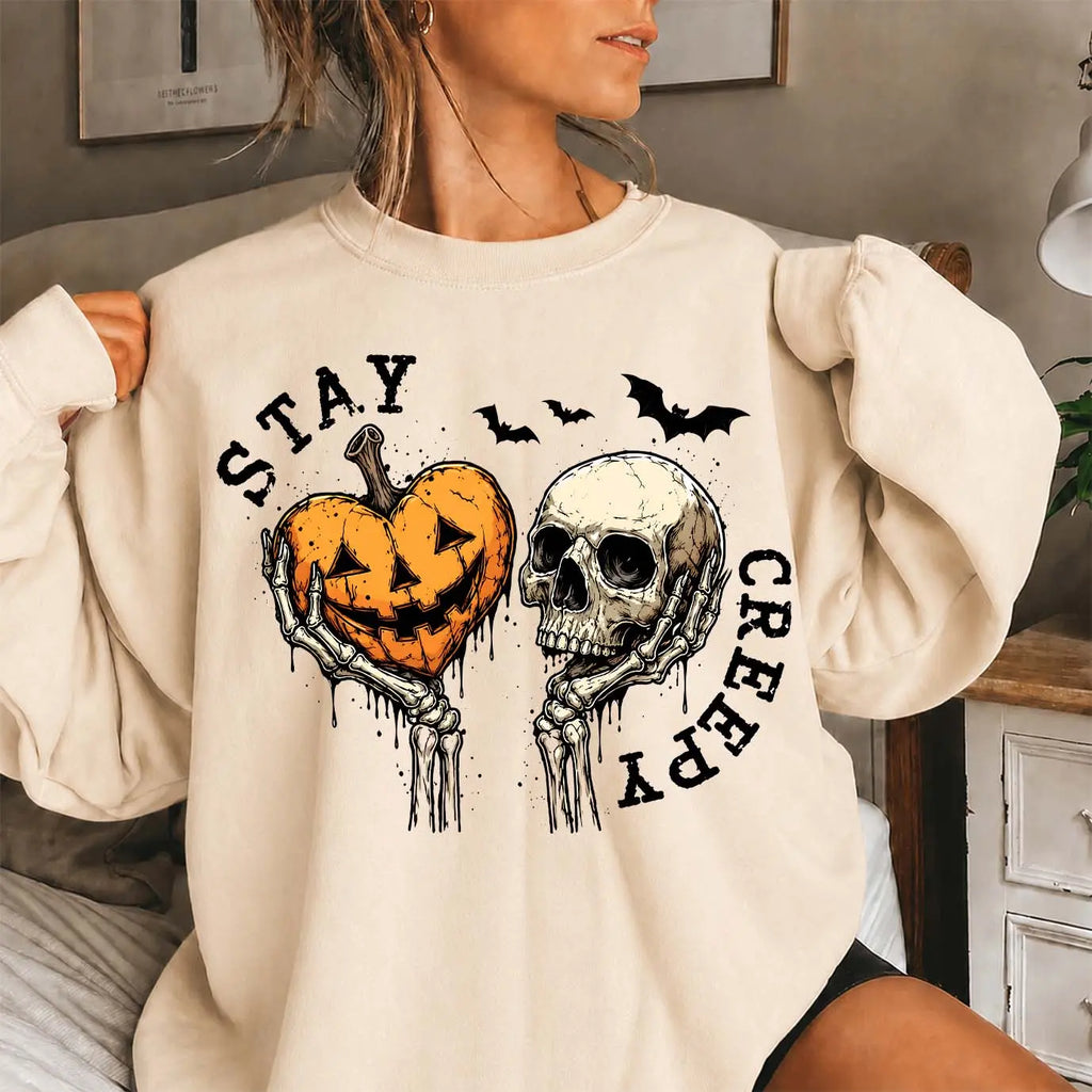 Women’s Halloween Skull & Pumpkin Heart Sweatshirt Crewneck