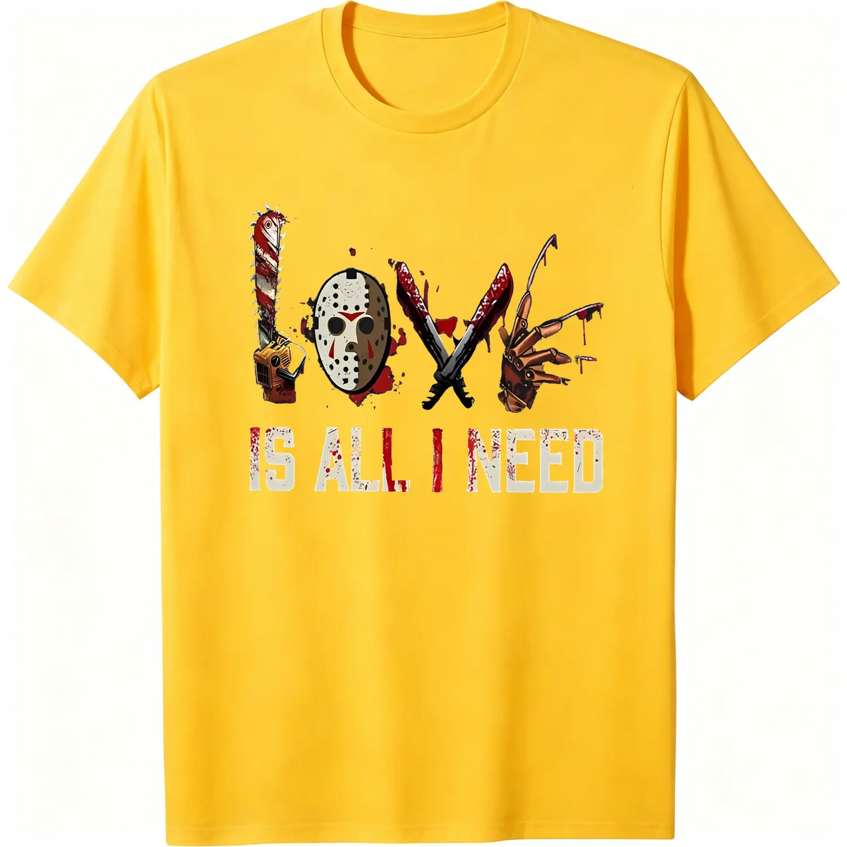 Women's Halloween Squad T-Shirt - Short-Sleeve Casual Horror Movie Graphic Top, Halloween Shirts for Women, "Love is All I Need" Novelty Scary Tee Crewneck Womenswear