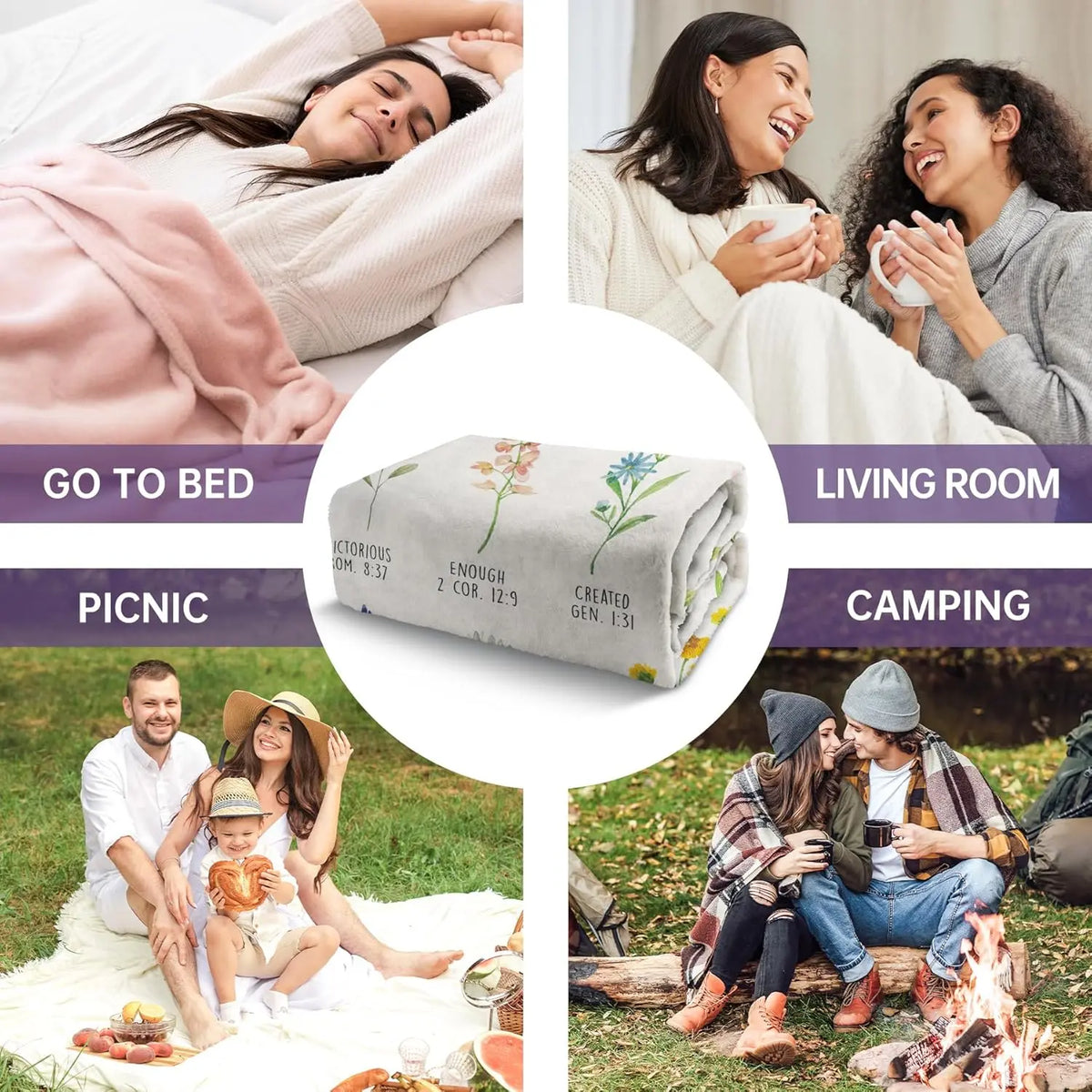 Printed Flannel Throw Blanket for Women - 60''x80'' Soft Religious Christian Gift, Breathable Bed Blanket, Inspirational Birthday Present for Loved Ones, Room & House Decor, Printed Flannel Blanket, Soft Throws Blanket - View 3