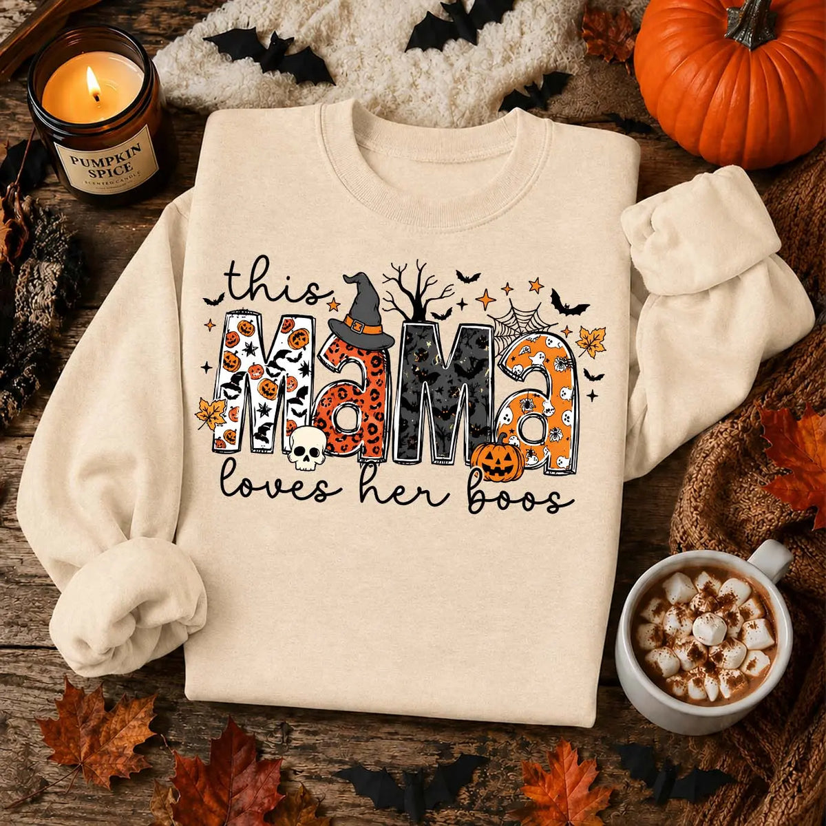 Women’s Halloween Mama Graphic Sweatshirt, Cute Pumpkin Bat & Witch Hat Crewneck Pullover, Cozy Long Sleeve Fall Top for Moms, Fun Spooky Season Shirt for Halloween Parties, Trick or Treat Nights, Weekend Wear & Autumn Gifts