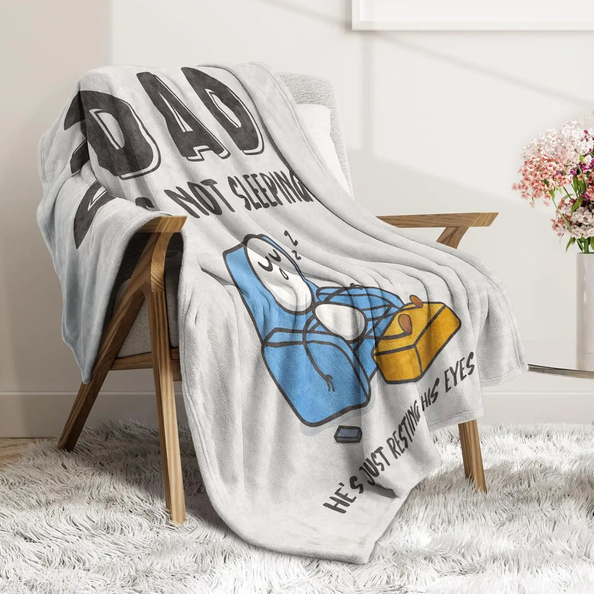 【Father's Day】Funny Birthday Gift for Dad Husband, Dad Is Not Sleeping Flannel Blanket, Fathers Day Dads Gifts From Daughter Son, Super Soft Throws Blanket for Couch and Napping - View 3