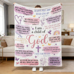Faith-Based Printed Flannel Soft Throw Blanket (60x80 in) - "I Am A Child Of God" Bible Quote Collage, Pastel Watercolor Religious Print, Blankets for Sofa, Girl Room Decor, Heartwarming Gift for Girls,back to school,back to school shopping,home decor - View 1