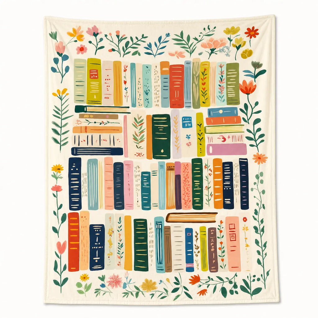 Vintage Books and Wildflowers Throw Blanket, Soft Flannel for Couch and Bed, Cottagecore Decor, Bookish Gift for Book Lovers - View 1