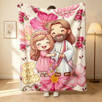 Christian Print Throw Blanket - Fluffy, Soft Cozy Cartoon Printed Jesus & Kids Design, Ultra Plush Lightweight, Floral Scripture, Machine Washable Blanket for Bed, Christmas Easter Gift - View 2