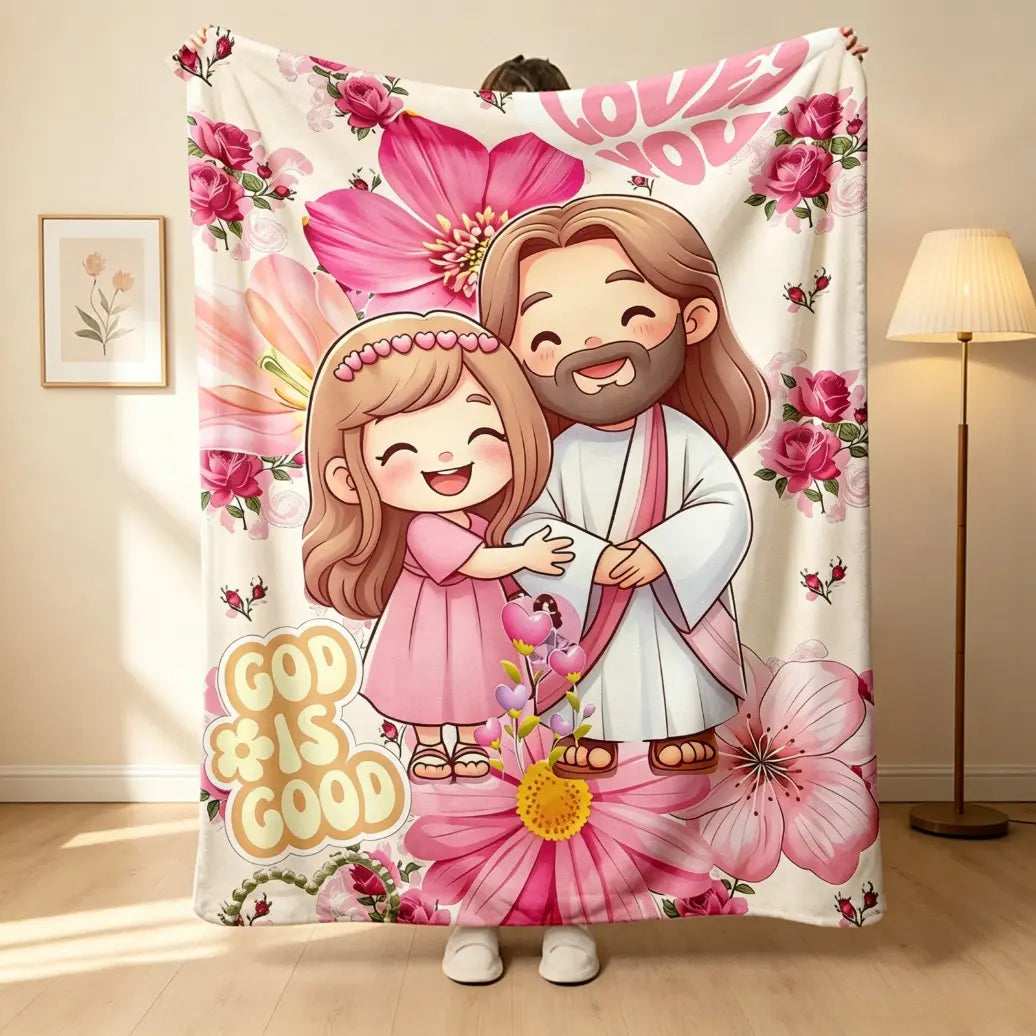Christian Print Throw Blanket - Fluffy, Soft Cozy Cartoon Printed Jesus & Kids Design, Ultra Plush Lightweight, Floral Scripture, Machine Washable Blanket for Bed, Christmas Easter Gift - View 2