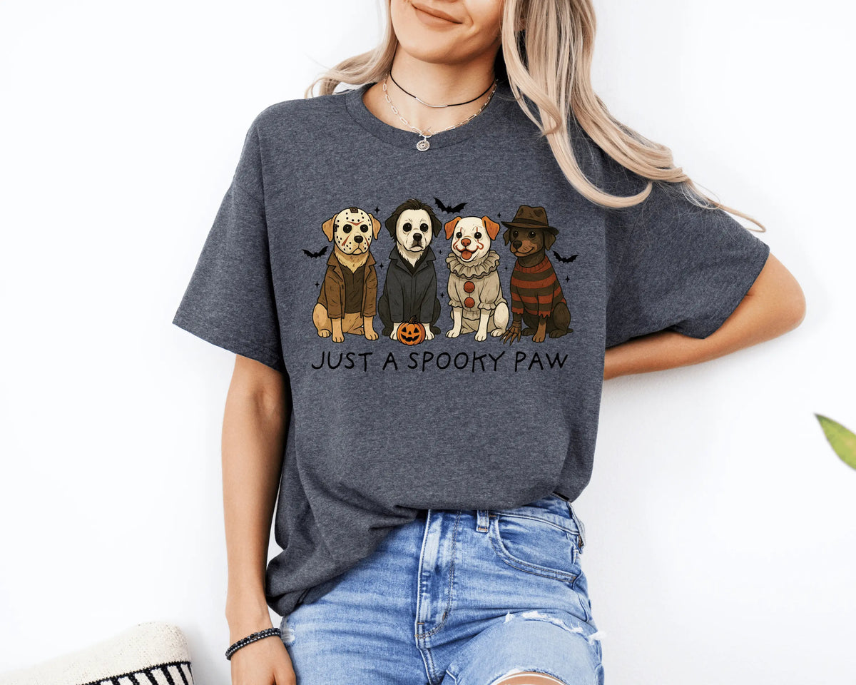 Just a Spooky Paw Halloween Unisex T-Shirt, Cute Dog Holiday Graphic Tees for Women & Men, Oversized Tees,  Autumn Wear