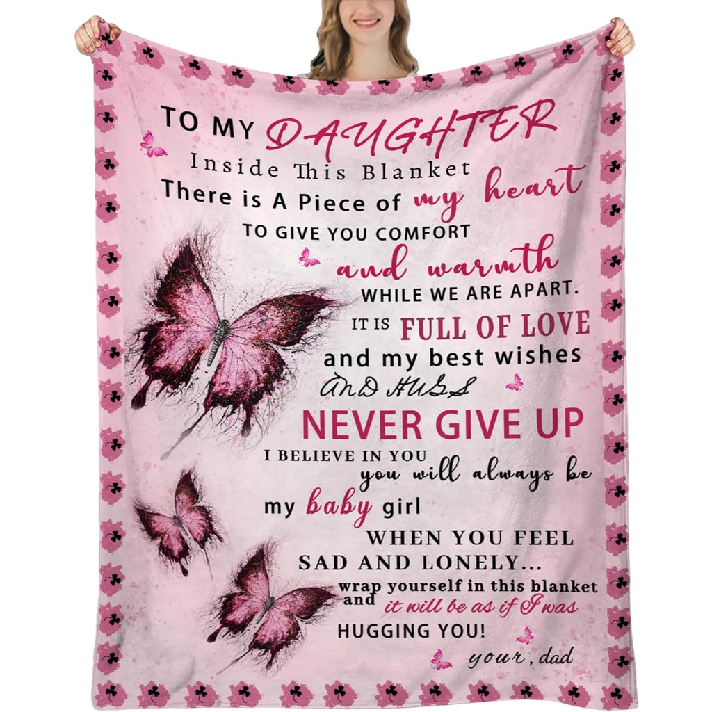 Mama&Papa Inspirational Blanket for Daughters&Son-the perfect graduation gift, birthday present, back-to-school gift, or Christmas present. Features pink butterfly embellishments and makes a lovely addition to your daughter’s bedroom. - View 32