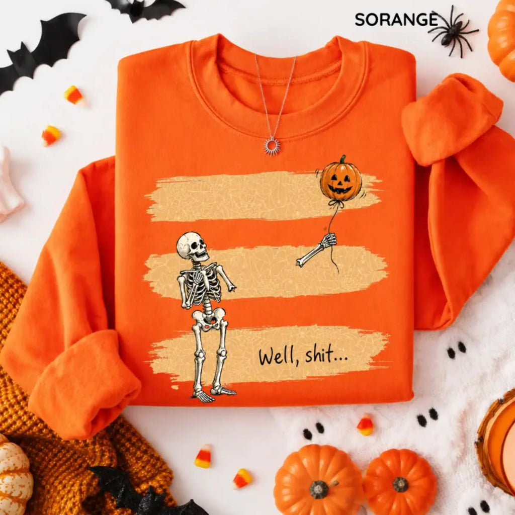 Gildan Funny Skeleton Lost Balloon Halloween Sweatshirt for Women