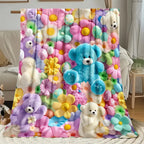 2D Teddy Pastel Floral Print Throw Blanket - Kawaii Plush Super Soft Cozy Aesthetic Throw for Bedroom Room Decor, Whimsical Home Decor Item, Cool Gift for Kids - View 5