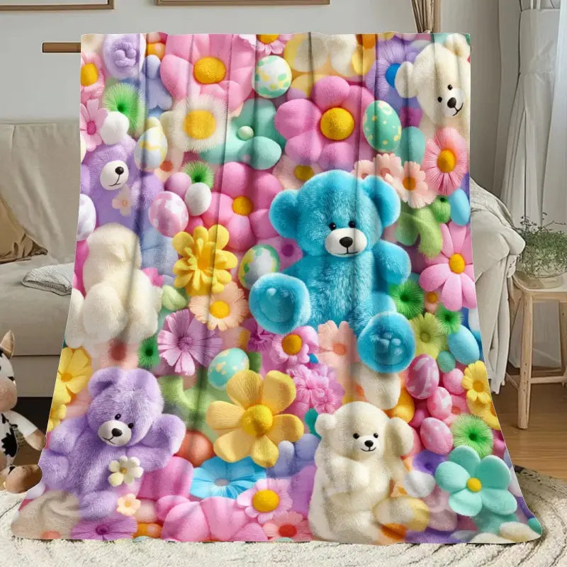 2D Teddy Pastel Floral Print Throw Blanket - Kawaii Plush Super Soft Cozy Aesthetic Throw for Bedroom Room Decor, Whimsical Home Decor Item, Cool Gift for Kids - View 5