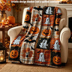 Countdown Sale Halloween Pumpkin Ghost Bat Plaid Patchwork Flannel Blanket Kids And Adults AC Blanket Soft Warm Cozy Throw Blanket Lightweight Sofa Bed Couch Bedroom Living Room Fall Autumn Home Decor Gift Viral Halloween Blanket - View 10