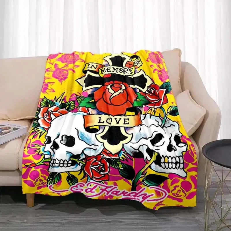 3dED- HARDY Tattoo Tiger Skull Blanket Living Room Bedroom Sofa Soft and Comfortable Warm Blanket Office Leisure Blanket - View 4