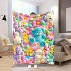 2D Teddy Pastel Floral Print Throw Blanket - Kawaii Plush Super Soft Cozy Aesthetic Throw for Bedroom Room Decor, Whimsical Home Decor Item, Cool Gift for Kids - View 2