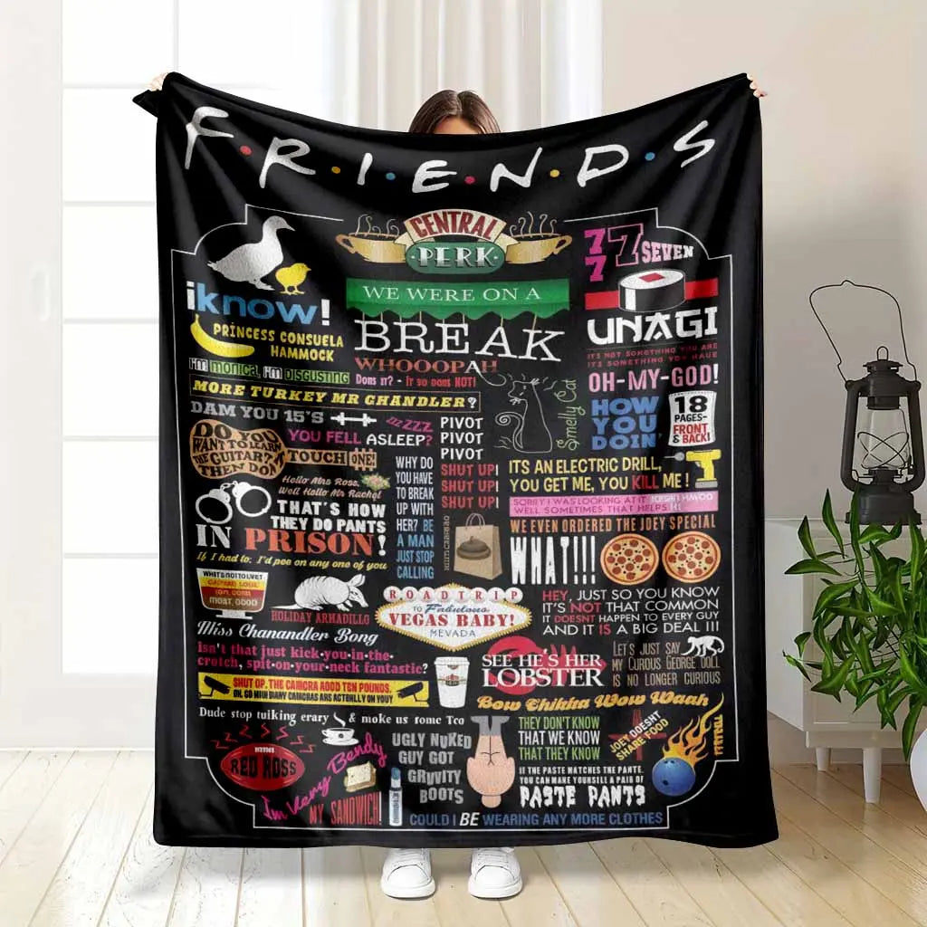 Friends Inspired Flannel Fabric Throw Blanket - Central Perk Quotes Print, Colorful Iconic Design, Wrinkle Resistant, Anti-Pilling - Fits Sofa, Bed, or Car, Soft Cozy for Home & Office, Ideal Gift & Home Decor, Indoor/Outdoor - View 1