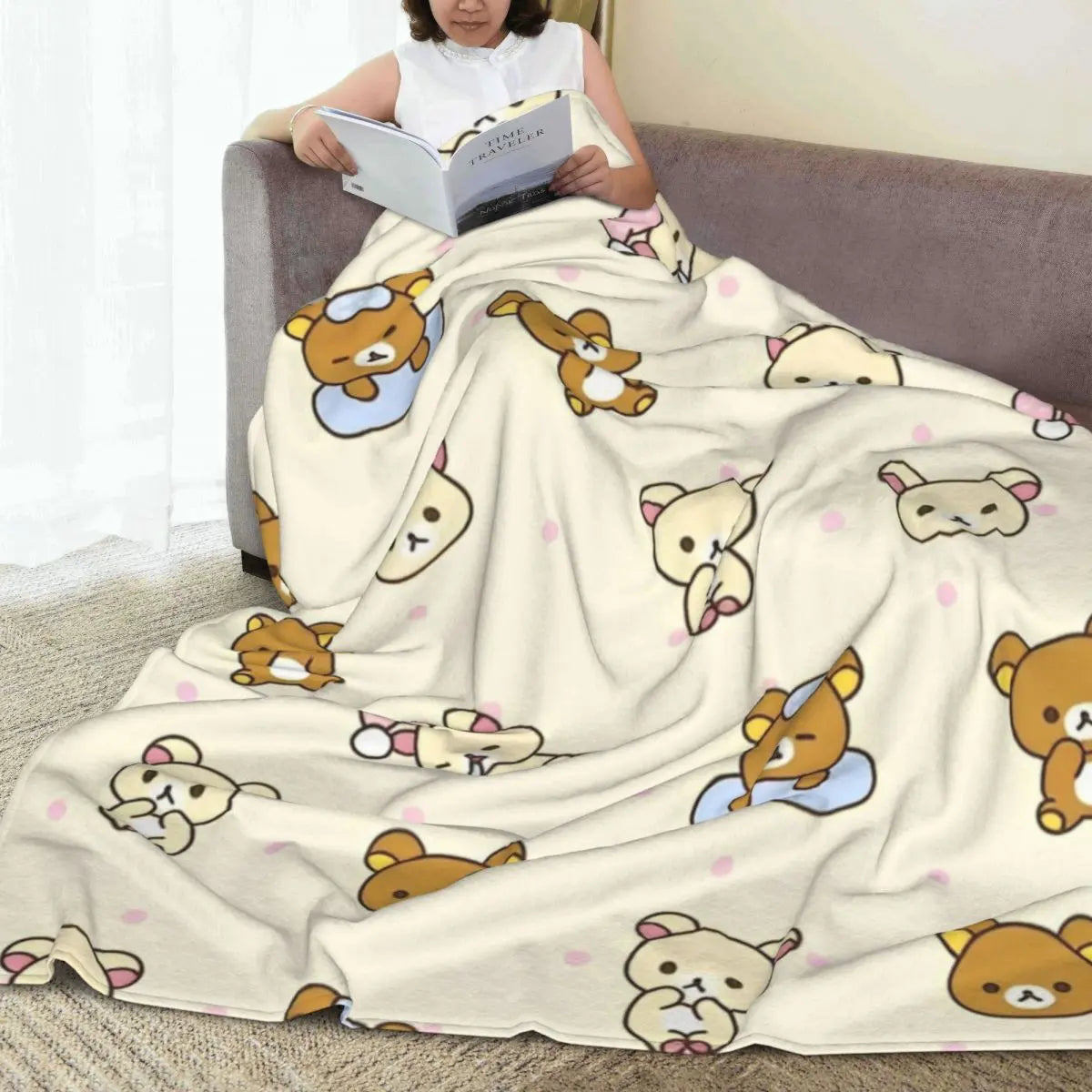 Rilakkuma Cartoon Flannel Blanket Warm Throw Blanket for Home Decor Airplane Travel Novelty Bedspread Sofa Bed Cover - View 3