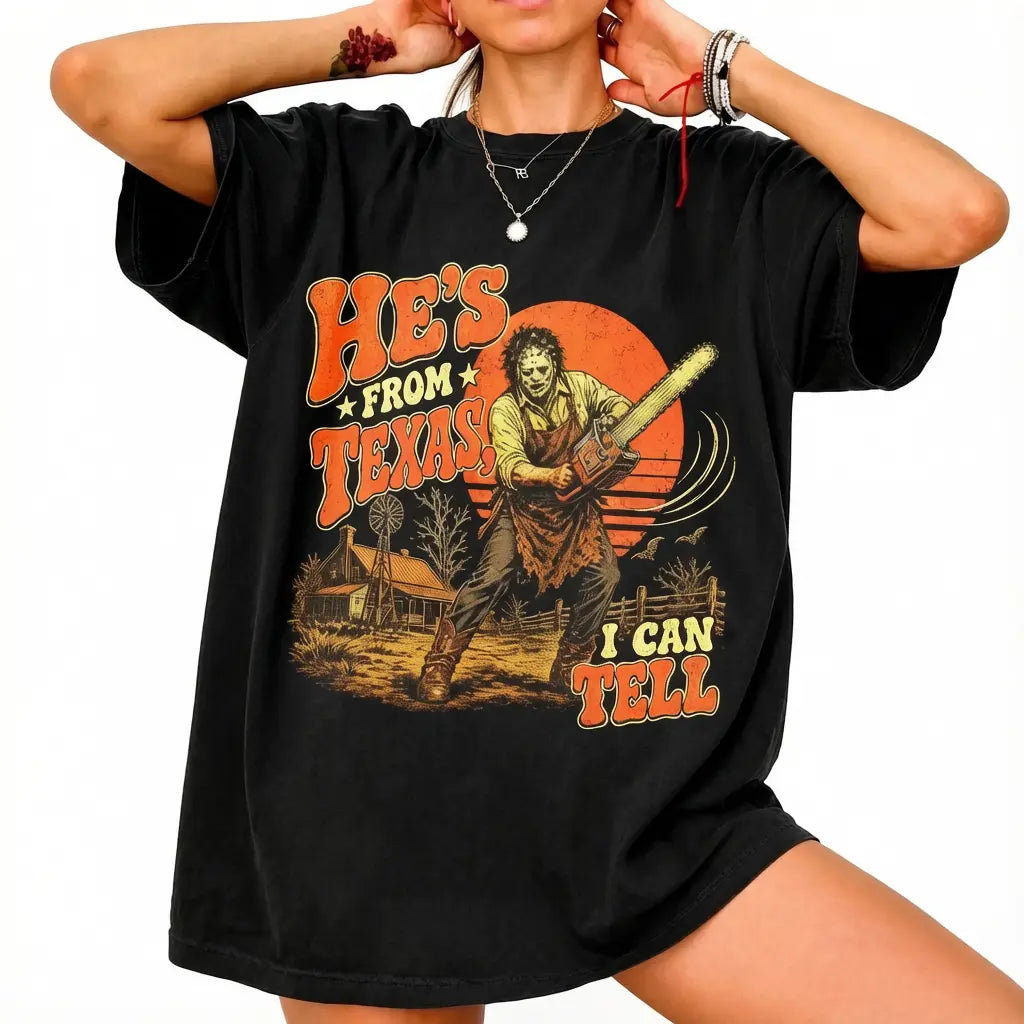 Texas Movie Graphic T-Shirt - Halloween Regular Fit Tee, Spooky Season Fan Top - View 3
