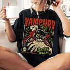 Comfort Colors Vampire Cat Shirt, Retro Halloween Graphic Tee, Funny Spooky Cat T-Shirt, Vampurr Bites Again Halloween Apparel, Cute Gothic Cat Gift - View 3