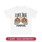 Men's Halloween Graphic Tees, Matching His Hers Funny Halloween Couple Costume Shirts, Pumpkin/Broom Design, 100% Cotton Classic Fit, Cold Wash Machine Washable